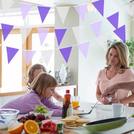 QRTDXP 40m80pcs Purple and White Bunting Banner，16 * 21cm Reusable Purple Pennants For Birthday Party Indoor Outdoor Decoration