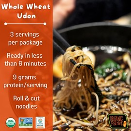 Organic Planet Whole Wheat Udon Noodles, Dried Asian Noodles, Non-GMO, Organic, Vegan, Traditional Udon Noodles, 8 oz (1 pack)