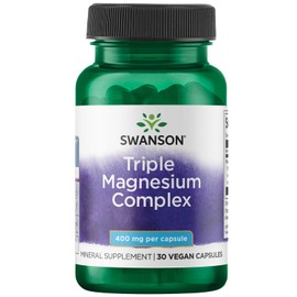 Swanson Complejo Triple Magnesio 400 mg Suplemento Alimenticio 30 Cápsulas  Combina tres formas de magnesio óxido, citrato y aspartato en una sola... 