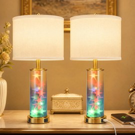 26" Modern Bedside Table Lamps Set of 2 for Bedroom Dreamy Color Nightlight