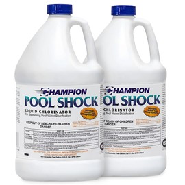 Champion 2-Pack Pool Shock, 12.5 Liquid Chlorinator for Swimming Pools, 1 Gallon Each - Fast-Acting Sodium Hypochlorite Sanitizer, Ready to Use, Non-Staining, Non-Scaling, Commercial Grade