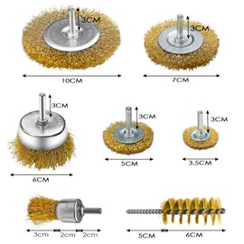 Dunkwckore 7-Piece Wire Brush Drill Set, Round Shaft 6 mm Brass Brush Drill, Steel Brush, Wire Brush, Cordless Screwdriver, Grinding Attachment, Cup Brush, Steel Brushes for Drills