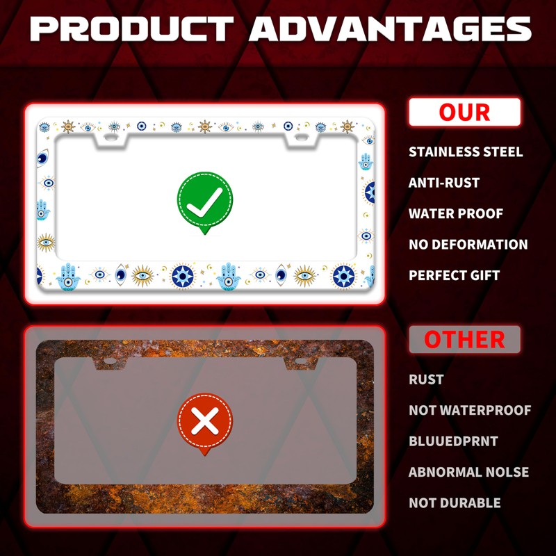 Personalise Evil Eye Stainless Steel License Plate Frame Fits US
