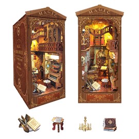 Sutinban DIY Book Nook Kit, DIY Dollhouse Booknook Bookshelf Insert Decor, 3D Wooden Puzzles with LED Light for Teens and Adults (Magic Book House)