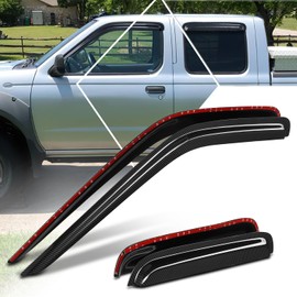 PM PERFORMOTOR 4Pcs Side Window Visors Deflector Compatible with 2000-2004 Nissan Frontier Crew Cab, Carbon Fiber Pattern Style, Black (Tape-On)