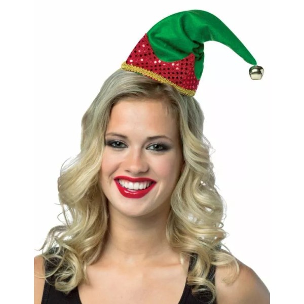 Christmas Holiday Party Hat Elf Headband Green with Red Sequin