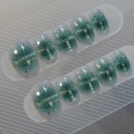 Green Pop Magnet Handmade Nail Tips - Short Ballerina / 그린팝 마그넷 수제네일팁 - 숏발레리나