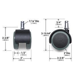 Slipstick CB680 50mm (2 Inch) Floor Protecting Rubber Office Chair Caster Wheels (Set of 5) Standard Stem Size - Black/Gray