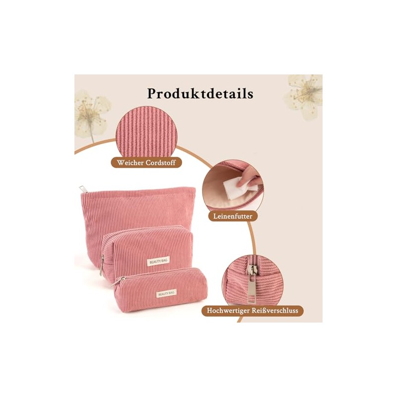 Pack of 3 Cosmetic Bag, pink, Vintage