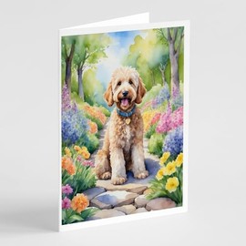 Caroline's Treasures Goldendoodle Spring Path Greeting Cards Pack of 8 Blank Cards with Envelopes Whimsical A7 Size 5x7 Blank Note Cards