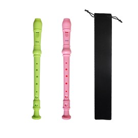 Farcaya 2-Piece Soprano Recorder Instrument for Beginners German Style C Key 8 Hole Descant with Clean Rods Storage Case (Green+Pink)