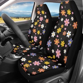 Knextrepoy Hippie Floral Car Front Seat Covers for Men Women Car Seat Cover Set of 2 Soft Bucket Saddle Blanket Universal Fit for Most Vehicles Interior Auto Accessories