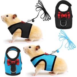 SATINIOR 2 Pieces Guinea Pig Bunny Harness Soft Mesh Hamster Rat Leash with Safe Bell, Ferret Pig Clothes and Leash Set for Hamster Ferrets Rats Bunny Guinea Chinchilla Teacup Chihuahua(S,Blue, Black)