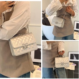 Travistar Crossbody Bags for Women Small - Trendy Leather Cross Body Shoulder Bag Chain Handbags Purse Quilted Satchel Designer Evening Bag Cute Clutch Purses with Adjustable Strap Silver