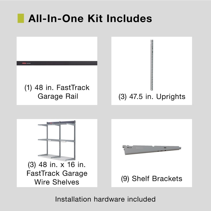 Rubbermaid Fasttrack Rail Storage 48"x16" 3-Shelf Kit, 350 lbs. Per