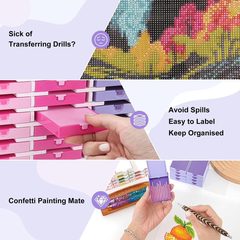 CATEARED 20 Pieces Tiny 2-in-1 Stackable Diamond Painting Trays with