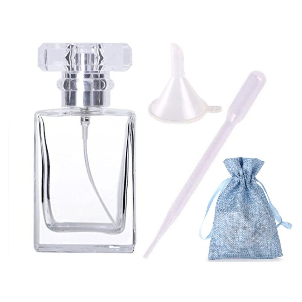 JJKMALL- Luxury 30ml 1OZ Thick Refillable Clear Glass Spray Perfume Bottle Empty Atomizer Bottle Makeup 1pc Free Funnel Filler 1PC Free 3ml Dropper 1pc Free Storage Gift Bag