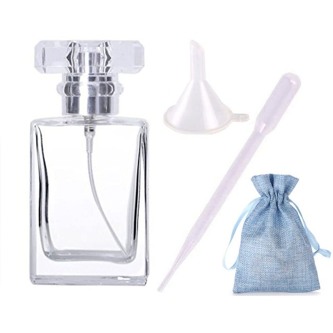 JJKMALL- Luxury 30ml 1OZ Thick Refillable Clear Glass Spray Perfume Bottle Empty Atomizer Bottle Makeup 1pc Free Funnel Filler 1PC Free 3ml Dropper 1pc Free Storage Gift Bag