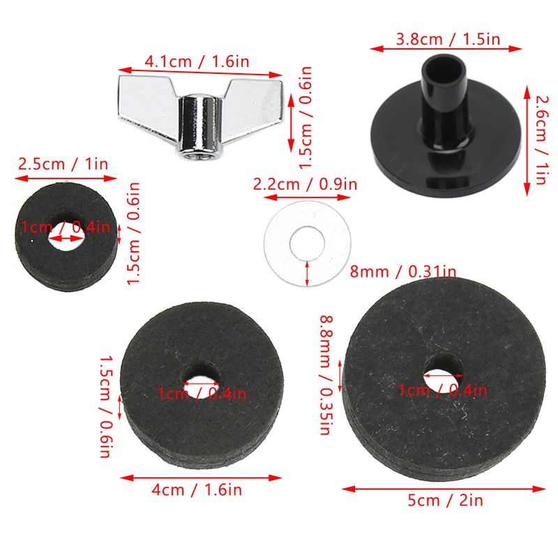 21Pcs Cymbal Replacement Accessories Felts Sleeves Wing Nuts Washers for