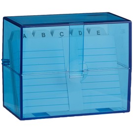 Wedo 2507303 card boxes DIN A7 transverse for about 200 cards (made of plastic translucent blue, incl. 100 index cards and registers, 11,8 x 6,3 x 9,7 cm) white