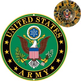Neletao United States Army Logo Metal Sign Army Wall Decor, 12 Inch Round Emblem, US Military Service Branch Wall Décor (Green)