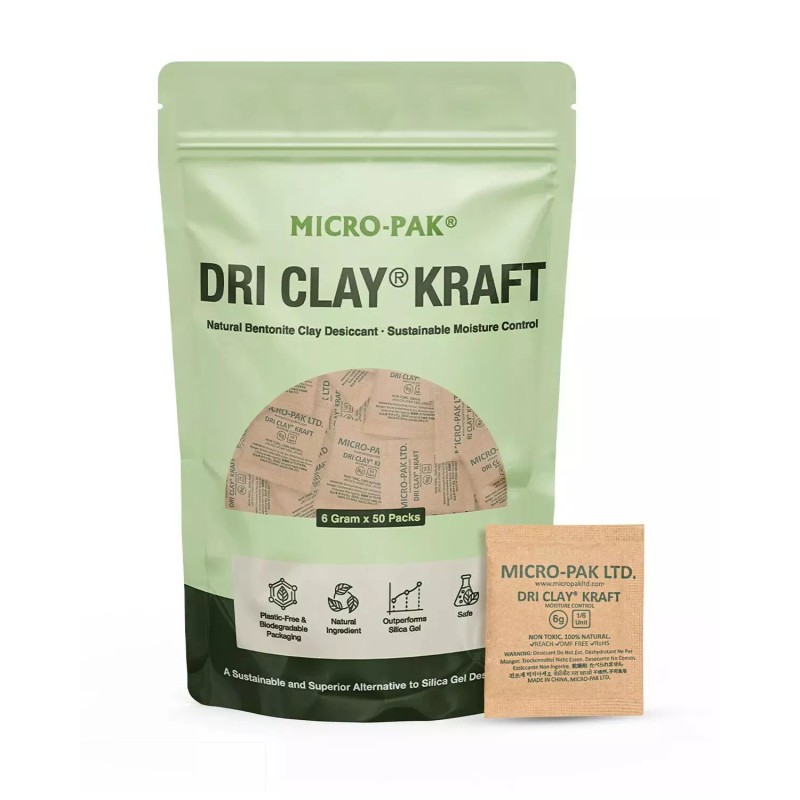 DRI CLAY Micro-Pak Kraft, Highest Moisture Absorption Desiccant Packs, Silica