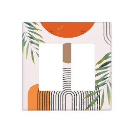 Beige Pink/Orange Boho Abstract Art Mid Century Sun 2 Gang Double Decorator GFCI/Rocker Wall Plate Tan Sunset Arch Olive Leaf Electrical Outlet Decorative Receptacle Cover Light Switch for Dimmer, USB