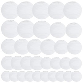 RISVOWO Paper Lanterns, White Paper Lanterns, Hanging Round Paper Lanterns for Weddings, Birthdays, Celebrations, Garden Decoration, Lanterns, Outdoor Lanterns, Various Sizes from 15 cm, 20 cm, 25 cm,