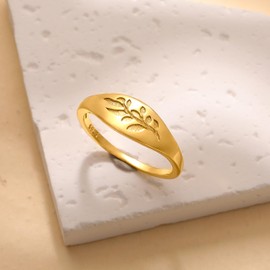 LOVPEPY Leaf Ring for Women，925 Sterling Silver Engraved Twig Stackable Ring for Men 14K Gold Plated Floral Twig Branch Wide Ring Birthday Christmas Jewelry Gift (Gold, 8)