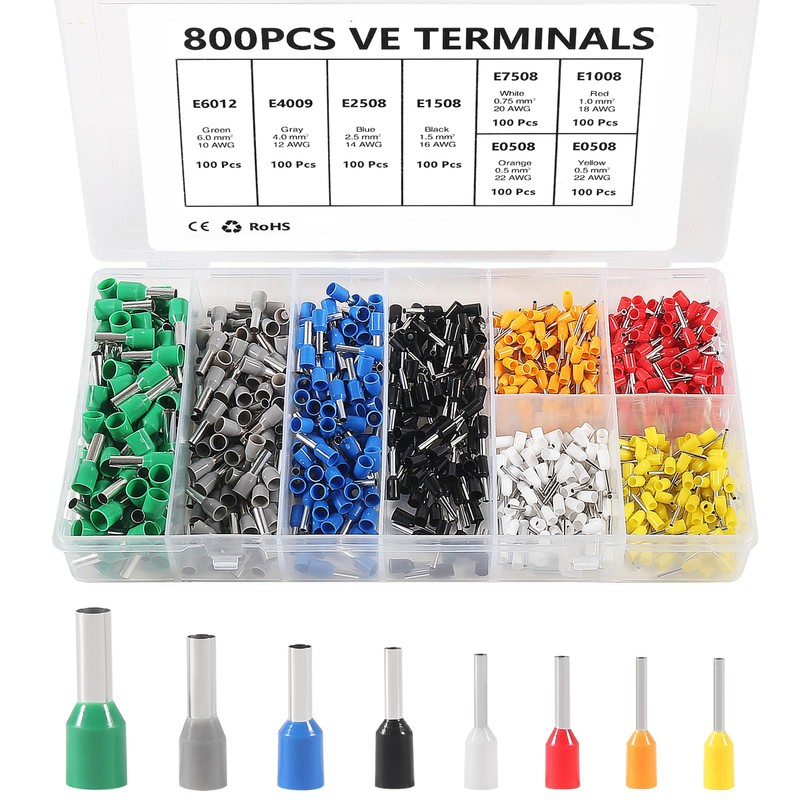 801PCS Ferrule Crimping Tool Kit, AWG23-7 Self-adjustable Ratchet Wire Crimping