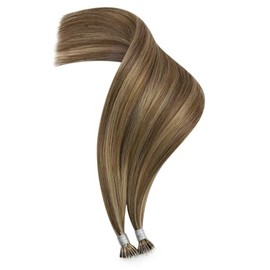 Easyouth Human Hair Nano Beads Extensions Brown Highlights 20 Inch Nano Hair Extensions Brown Highlighted Honey Blonde Nanos Extensions Keratin Hair for Women 50g/50s 1g/Strand