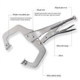 Clamp Locking Pliers,6in C Clamp Locking Heavy-Duty Locking Woodworking Clamps Set Adjustable Nickel Plated C Pliers for Pocket Hole Joinery DIY Cabinetry Welding Carpentry