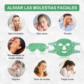2PCS Máscaras de Hielo para Ojos y Cara, Mascarilla de Gel Facial Reutilizable, para Reducir Bolsas Bajo los Ojos, Ojeras, Cuidado de la Piel, Compresa Fria y Caliente (Azul)