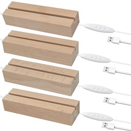 EATAKWARD 4 Pcs 5.9" Wood Rectangle Light Display Pedestal, Wooden LED Display Base Dimmable Colorful Lights Lamp Stand with USB Cable for Acrylic, Crystal, Night Light, Glass Resin Art