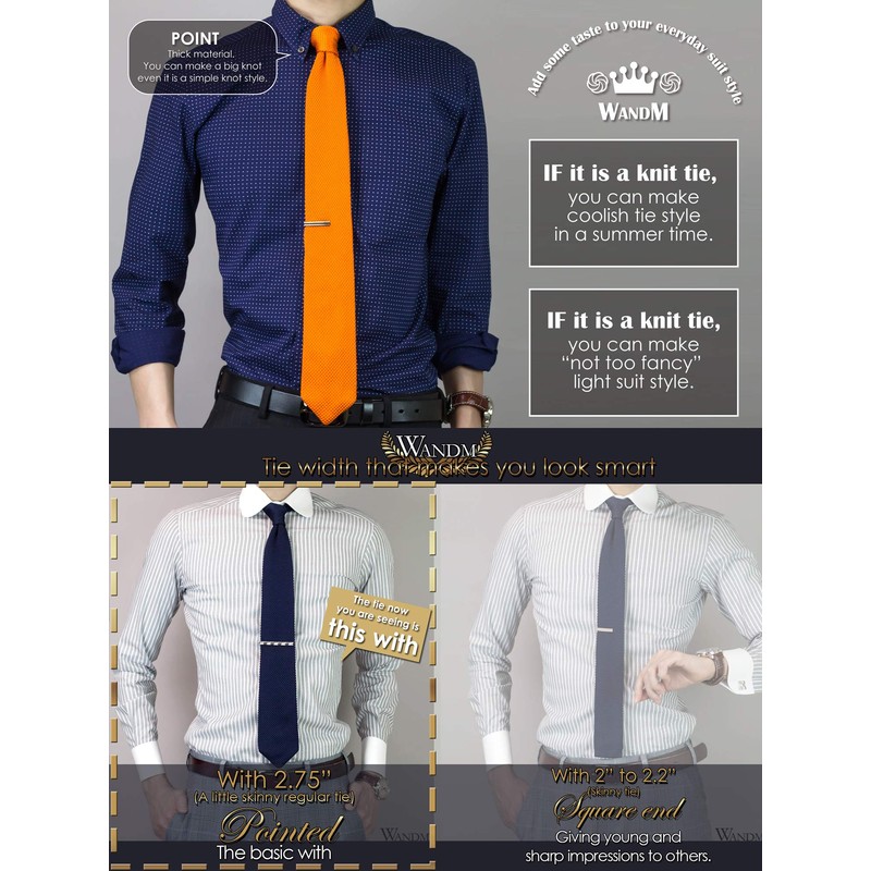 WANDM Men's Pointed Knit Tie Necktie Width 2.75 inches Washable