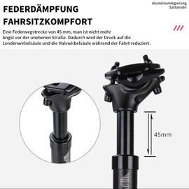 Aiyraa Adjustable Seat Post Spring-Loaded Seat Post 27.2 30.9 31.6 mm Spring Seat Post for MTB E-Bike Trekking City Bike Bicycle Saddle with Bar for Comfortable Rides