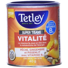 Tetley Super Herbal Boost Tea: Peach, Ginger & Dandelions with Vitamin B6 - 20 Tea Bags, 40 Grams, Naturally Caffeine Free