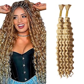 WuvuSnm Human Hair Braiding Deep Wave Boho Braids Bulk Hair Weave Natural Extensions No Weft Highlight Honey Blonde Colour 2 Braids Per Pack Total 100 g for Woman 40.6 40.6 cm