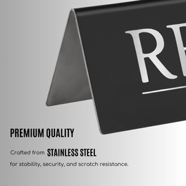 ADAPTIC GROUP® 6 Reserved Table Signs - Stainless Steel | Reserved signs for tables | Reserved Seating Signs for Weddings, Restaurants, Events and Birthdays | Table tent (Black/Silver Letters)