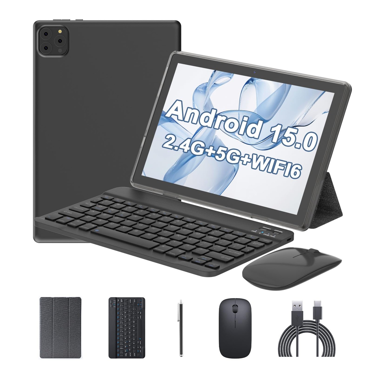 Android 15 Tablet 10 Inch, 12(3+9) GB RAM+64GB ROM, 2 in 1 Tablets with ...