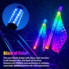 SUNPIE Whip Lights 3FT RGB Universal Blare LED Whip Lighting for UTV w/Flash Light&312 LED Chips, 3.5cm Diameter & Sequential Turn Signal Brake Function for SXS/RZR/Can am/Offroad