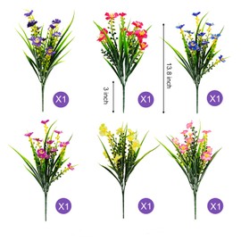 CORVYUC 6 Bundles Artificial Flowers Outdoors UV Resistant Fake Plants Outside Faux Plastic Silk Floral for Home Indoor Porch Boxes Garden Decoration (Multicolor) (6)