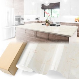 Gloss Ivory Marble Granite Vinyl Countertop Paper Wallpaper Decorative Peel and Sticker Self Adhesive Home Kitchen Contact Film #6729 - 4"x8" (10cmx20cm) Sample