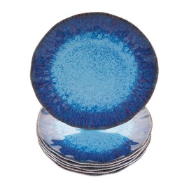 Topmela Melamine Salad Plate Plastic Dinner Plastic Plate Set of 6 Pcs 9 inch Round Lightweight Plates Shatter Proof Chip Resistant Dishwasher Safe Not Microware Not Oven(Deep Blue)