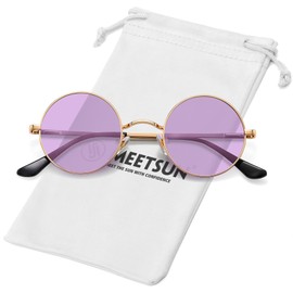 MEETSUN Small Round Polarized Sunglasses for Men Women Retro Vintage Circle Hippie Sun Glasses UV400(Gold/Purple)