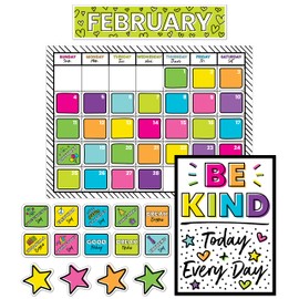 Carson Dellosa Kind Vibes Calendar Bulletin Board Set, Colorful, Boho Monthly Calendar With Numbers, Birthday, and Holiday Cover Ups, and Motivational Poster, Classroom Decor (129 pc)