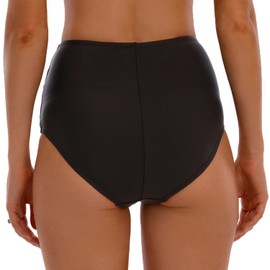 LAPHEE ROSE High Waisted Bikinis for Women Bathing Suit Bottoms with Tummy Control Ruched Black Full Coverage-L