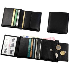 Hans Kniebes Leather Wallet for Men Small Wallet with 9 Card Slots Wallet with RFID Protection Nappa Leather Wallet Compact Wallet, black, Classic