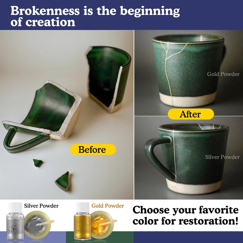 Alckijy Kintsugi Repair Kit Gold & Silver - 21 Piece