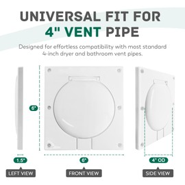 Dryer Vent Cover 4 Inch, Outdoor Dual Flap Vent Hood - White Plastic Exhaust Vent Cap for Dryer Duct, Weather Resistant, Easy Install (Fits 4" Ducts)